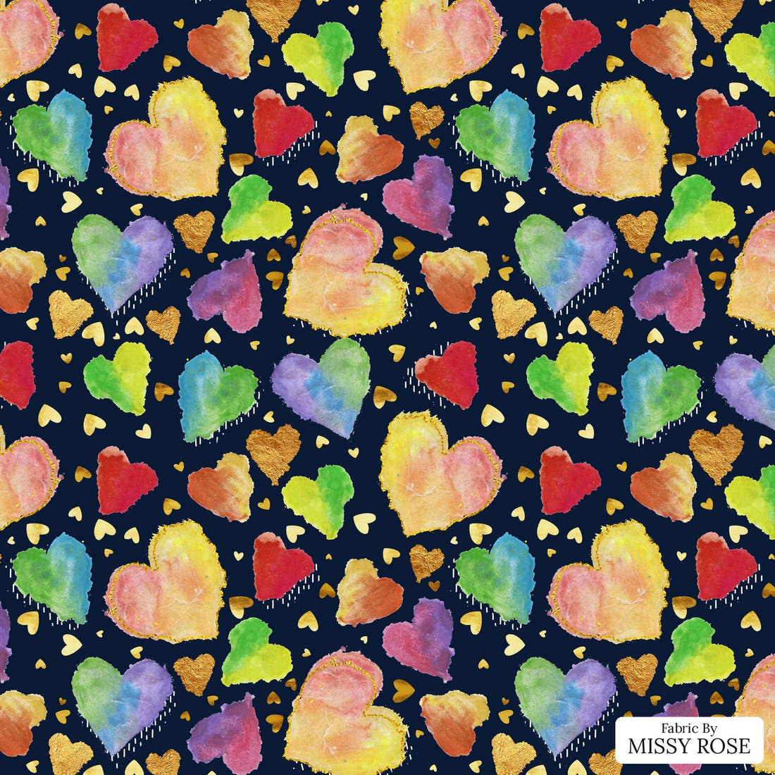 Design 107 Hearts Fabric - flat view of the print, zoom in for detail | Fabric by Missy Rose