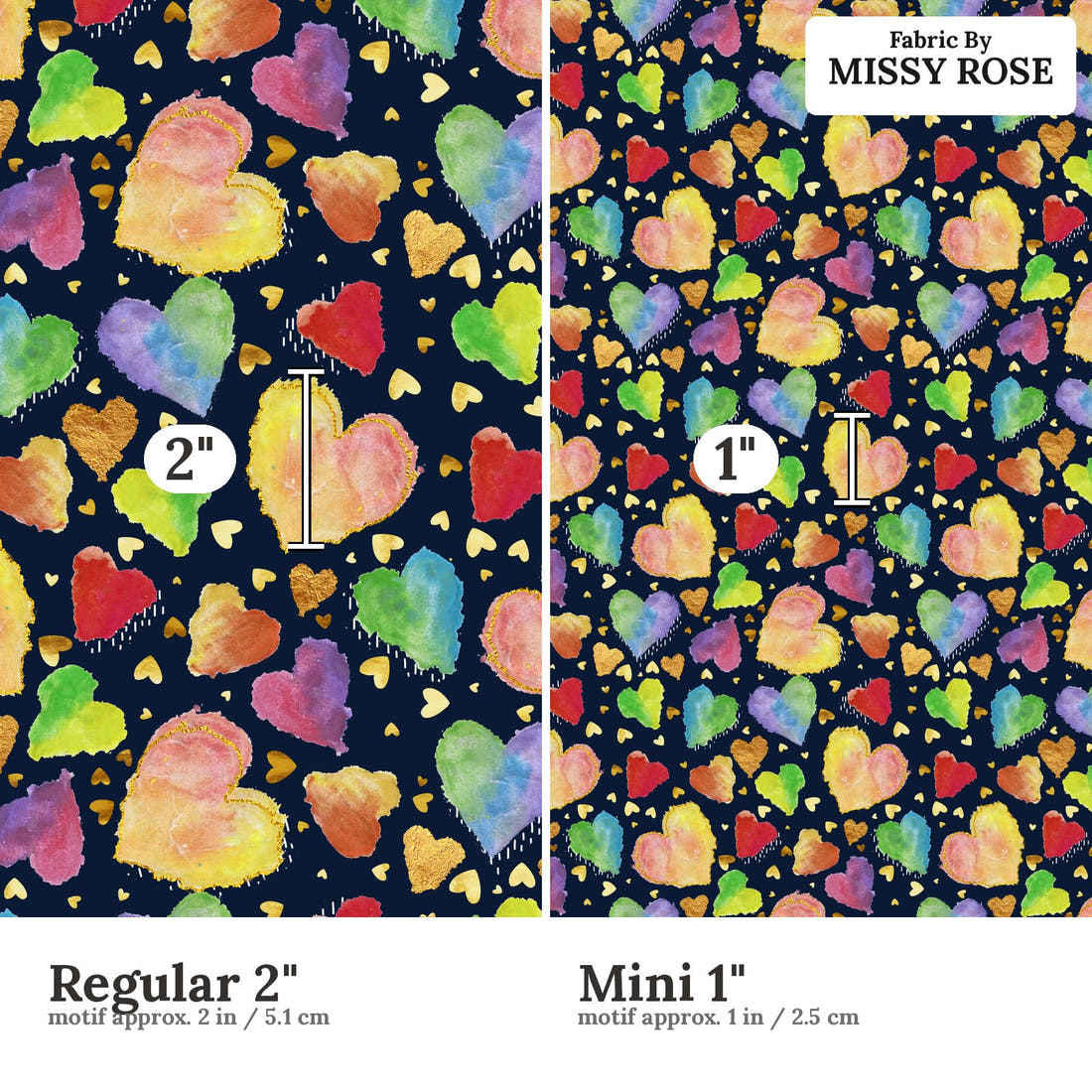 Design 107 Hearts Fabric size comparison - print scale | Fabric by Missy Rose