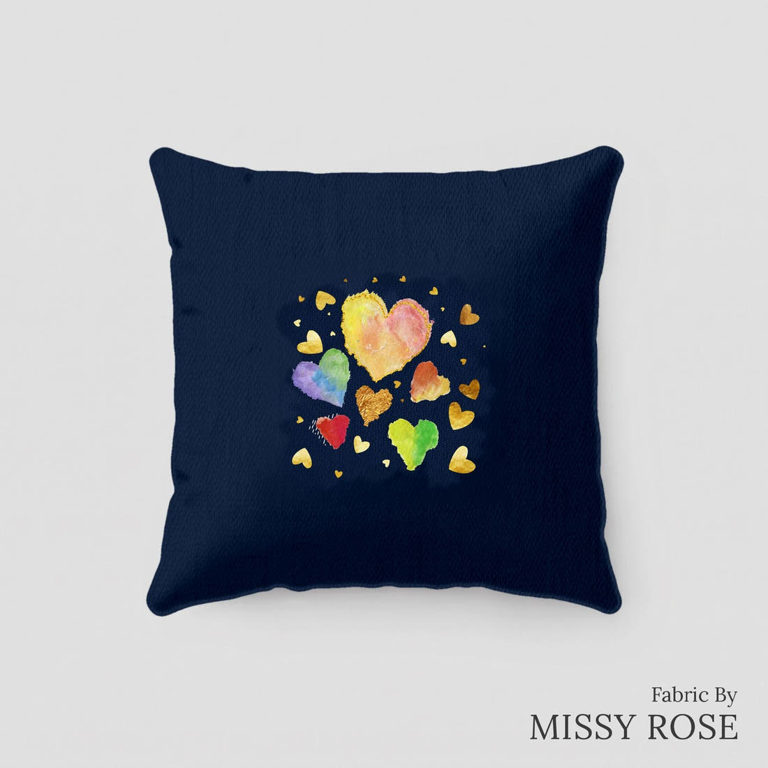 Design 107 Hearts Panel sewn into a cushion – see how the panel looks made up | Fabric by Missy Rose