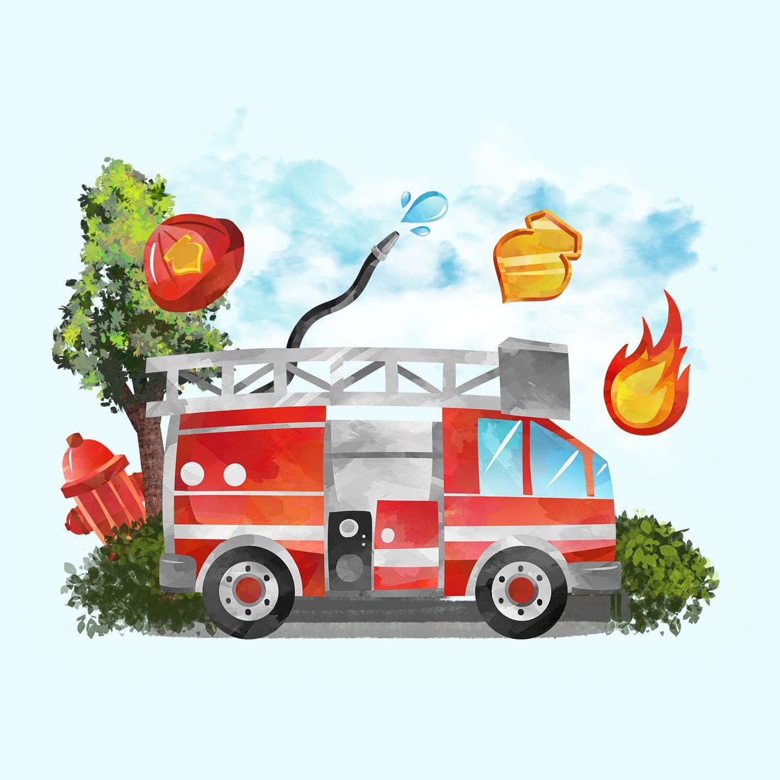 Design 1070 Fire Truck Panel – full artwork close-up of the printed picture | Fabric by Missy Rose