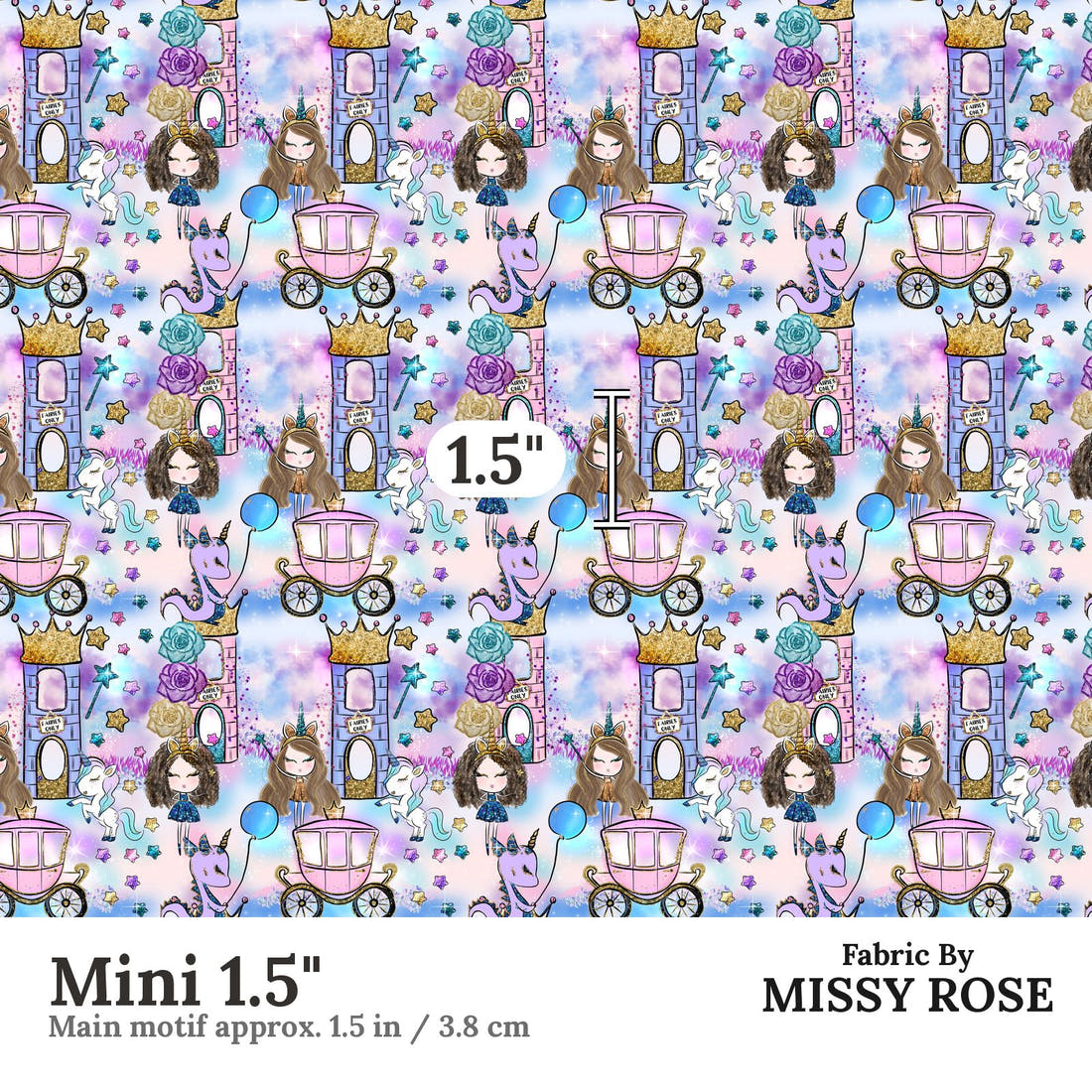 Design 1071 Unicorn Party Fabric Mini 1.5 inch print scale guide | Fabric by Missy Rose