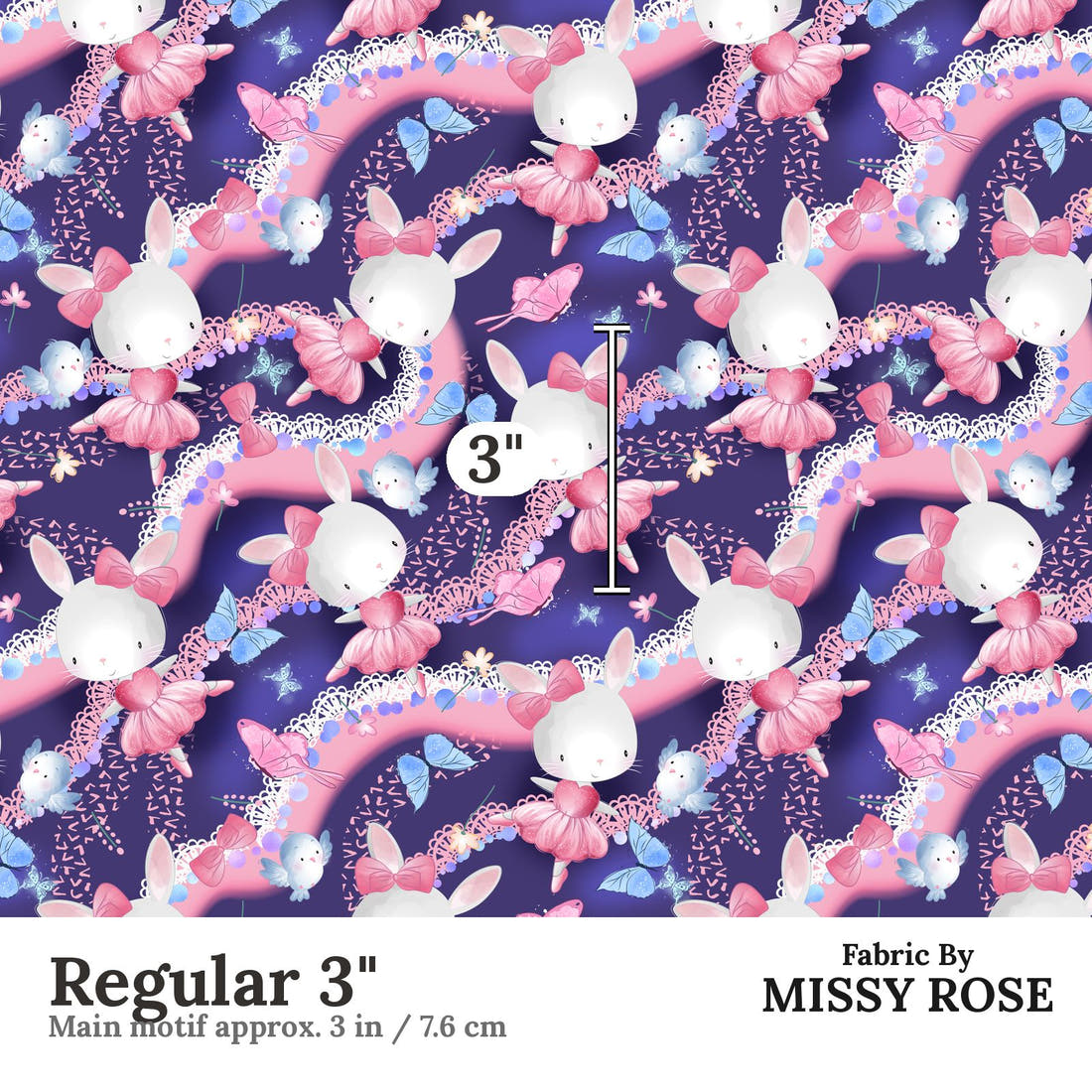 Design 1072 Navy Bunny Fabric Regular 3 inch print scale guide | Fabric by Missy Rose