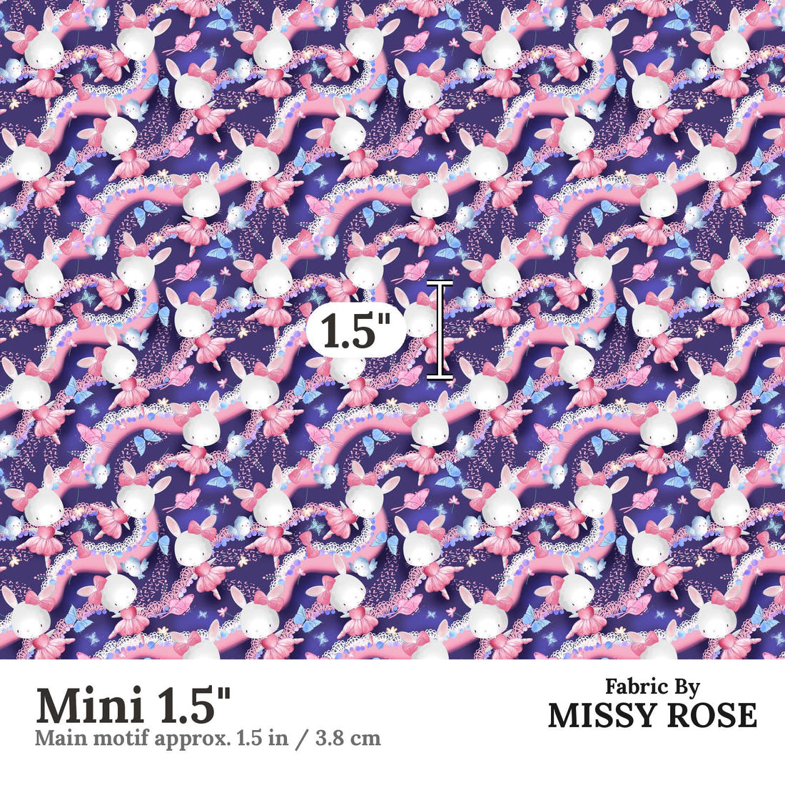Design 1072 Navy Bunny Fabric Mini 1.5 inch print scale guide | Fabric by Missy Rose