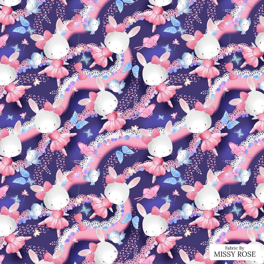 Design 1072 Navy Bunny Fabric – flat view of the print, zoom in for detail | Fabric by Missy Rose