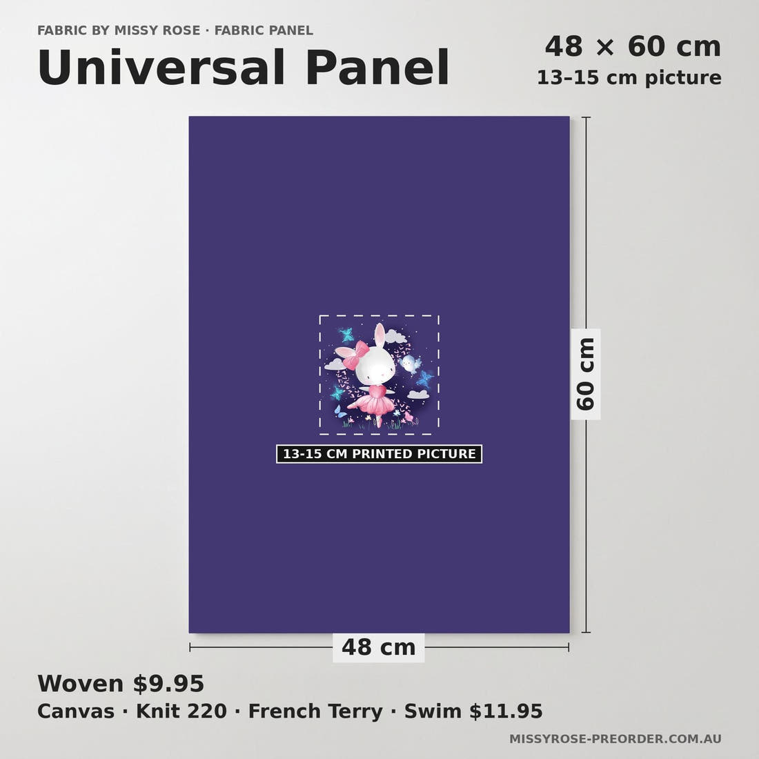 Design 1072 Navy Bunny Panel universal panel sizing – 13–15 cm printed picture on 48 × 60 cm fabric | Fabric by Missy Rose