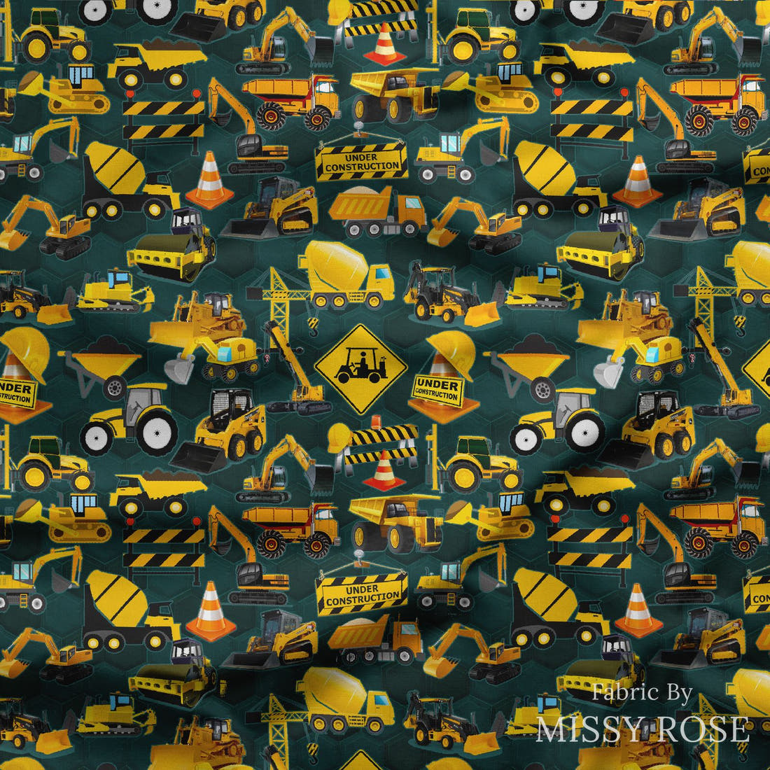 Design 1073 Construction Fabric draped fabric mockup – custom printed fabric by the metre | Fabric by Missy Rose