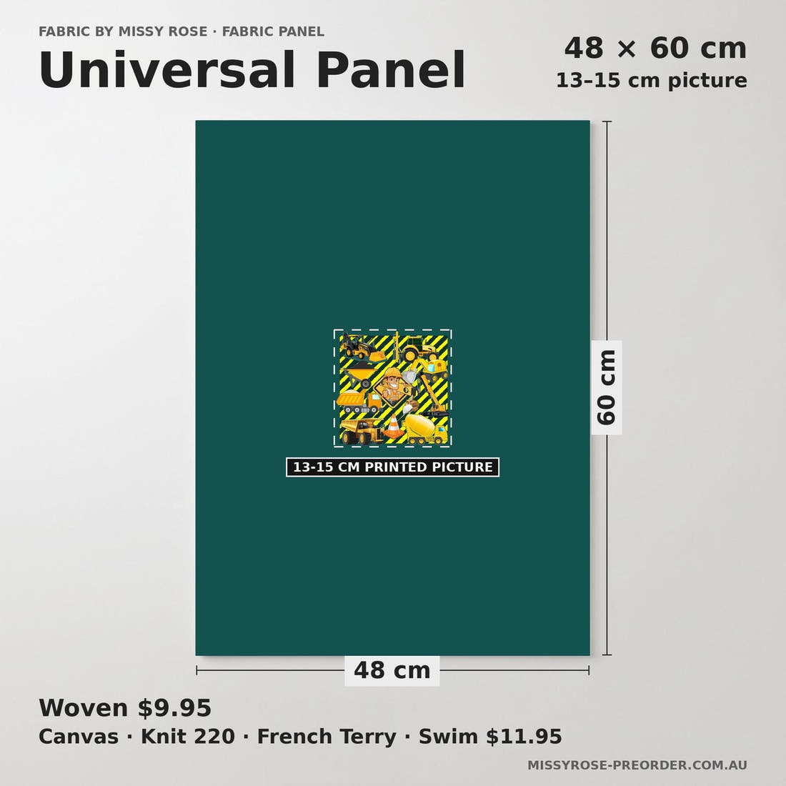 Design 1073 Construction Panel universal panel sizing – 13–15 cm printed picture on 48 × 60 cm fabric | Fabric by Missy Rose