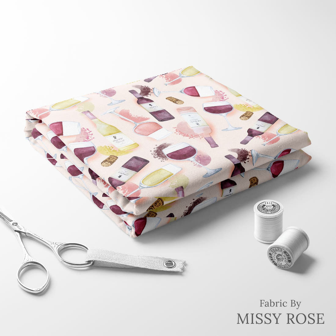 Design 1074 Wine Fabric folded fabric stack with matching thread – pre-order fabric Australia | Fabric by Missy Rose
