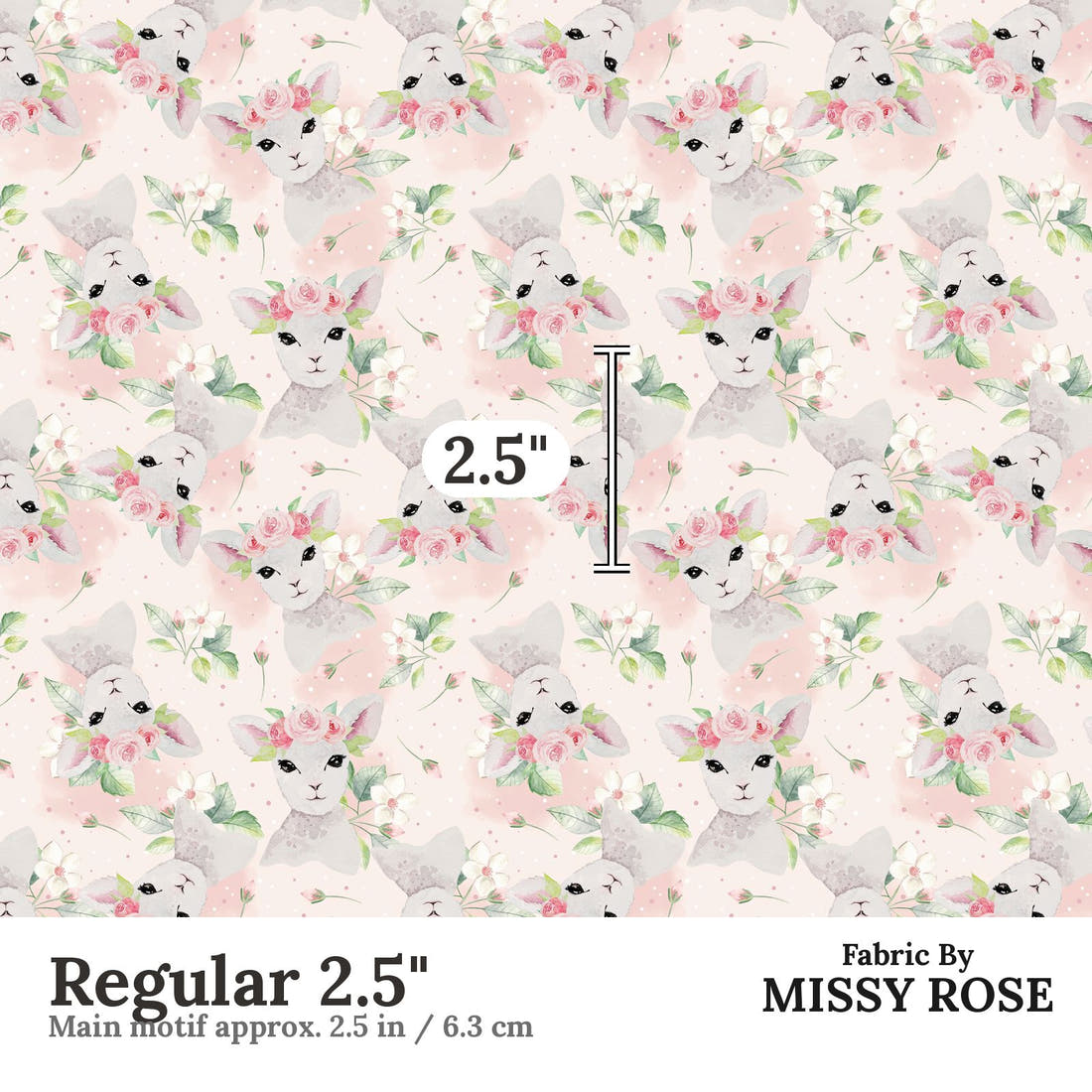 Design 1076 Pink Lamb Fabric Regular 2.5 inch print scale guide | Fabric by Missy Rose