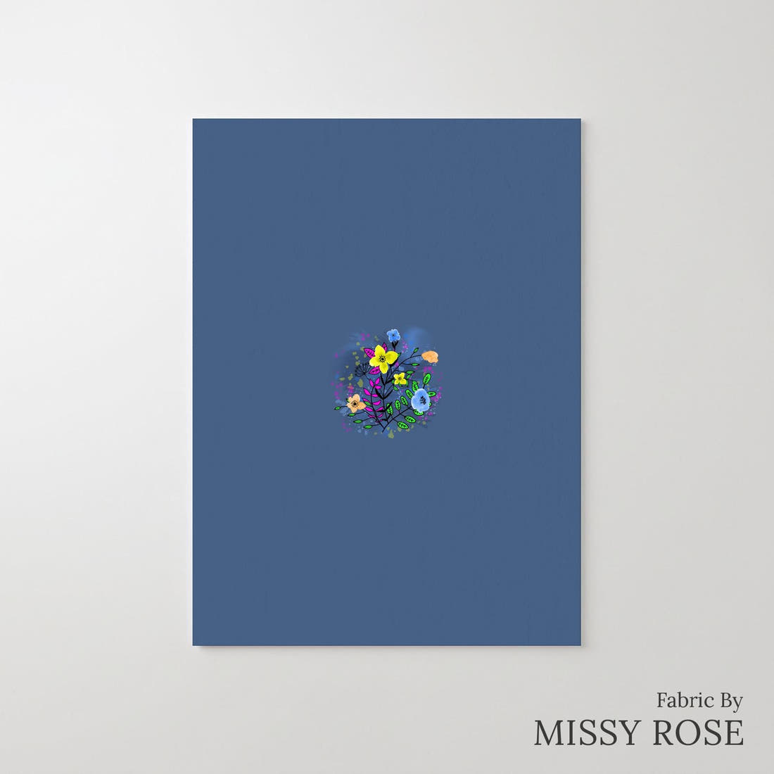 Design 1077 Blue Floral Panel – printed fabric panel with centred picture, custom printed to order | Fabric by Missy Rose