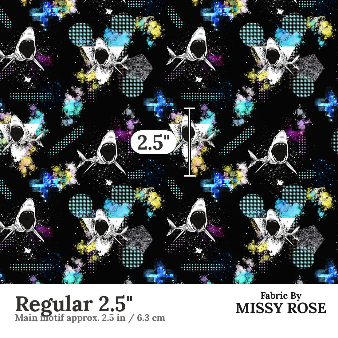 Design 1079 Geo Shark Fabric Regular 2.5 inch print scale guide | Fabric by Missy Rose