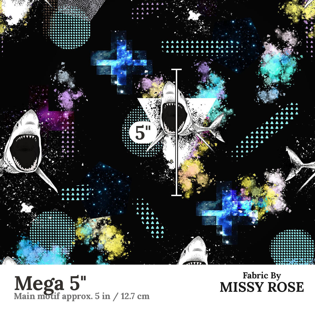 Design 1079 Geo Shark Fabric Mega 5 inch print scale guide | Fabric by Missy Rose