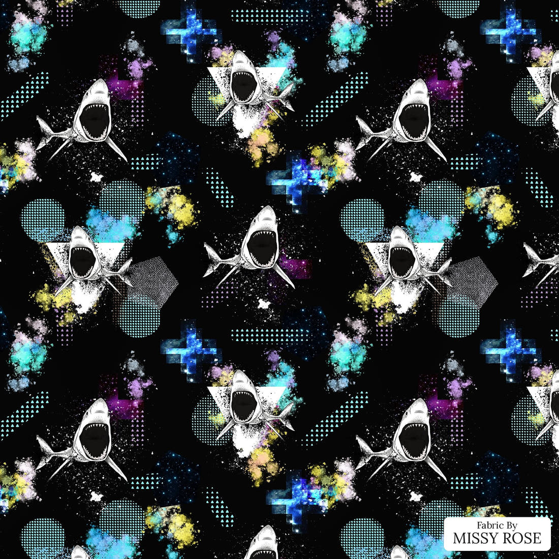 Design 1079 Geo Shark Fabric – flat view of the print, zoom in for detail | Fabric by Missy Rose
