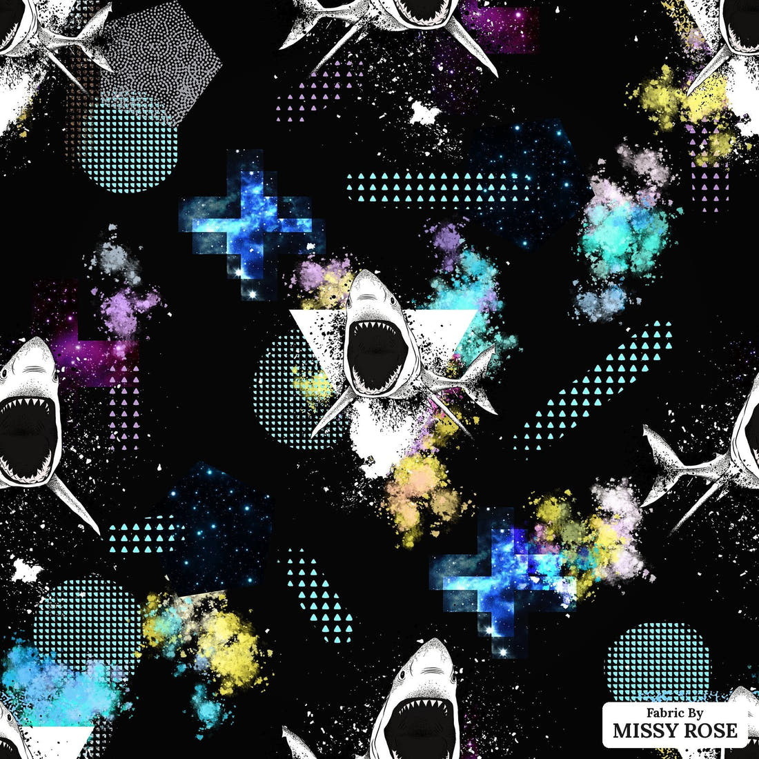 Design 1079 Geo Shark Fabric – flat view of the print, zoom in for detail | Fabric by Missy Rose