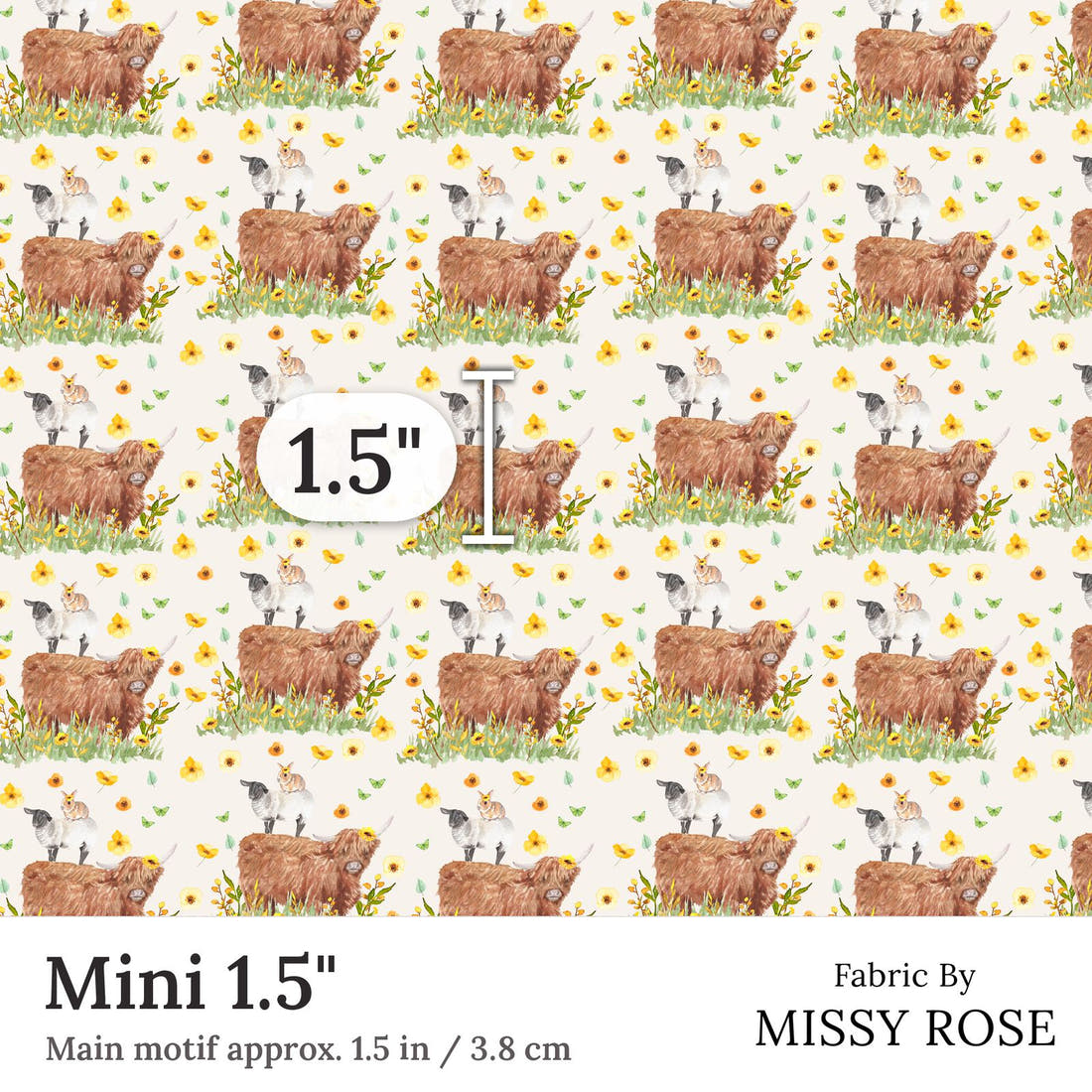 Design 108 Highland Sunflower Fabric Mini 1.5 inch print scale guide | Fabric by Missy Rose