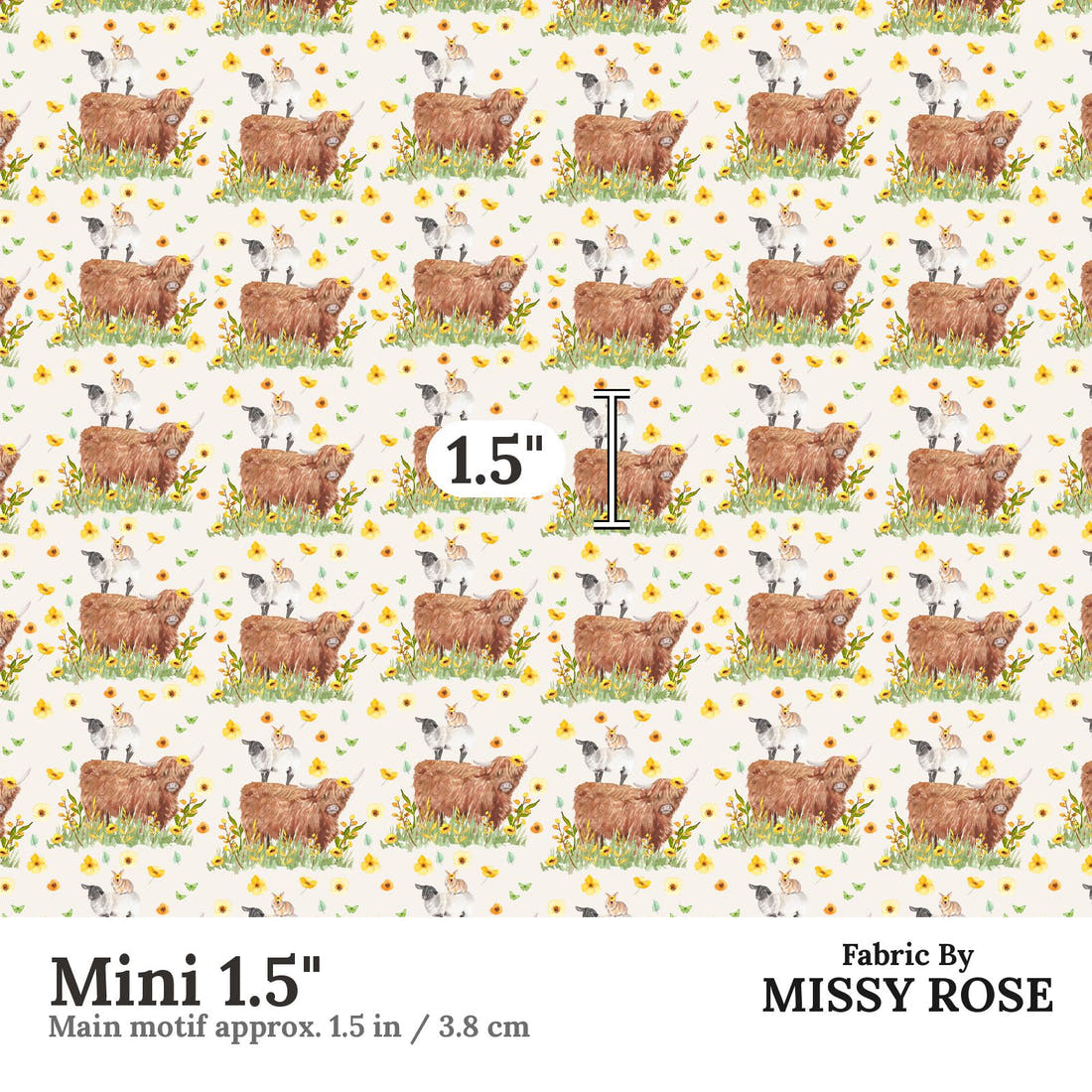 Design 108 Highland Sunflower Fabric Mini 1.5" - print scale | Fabric by Missy Rose