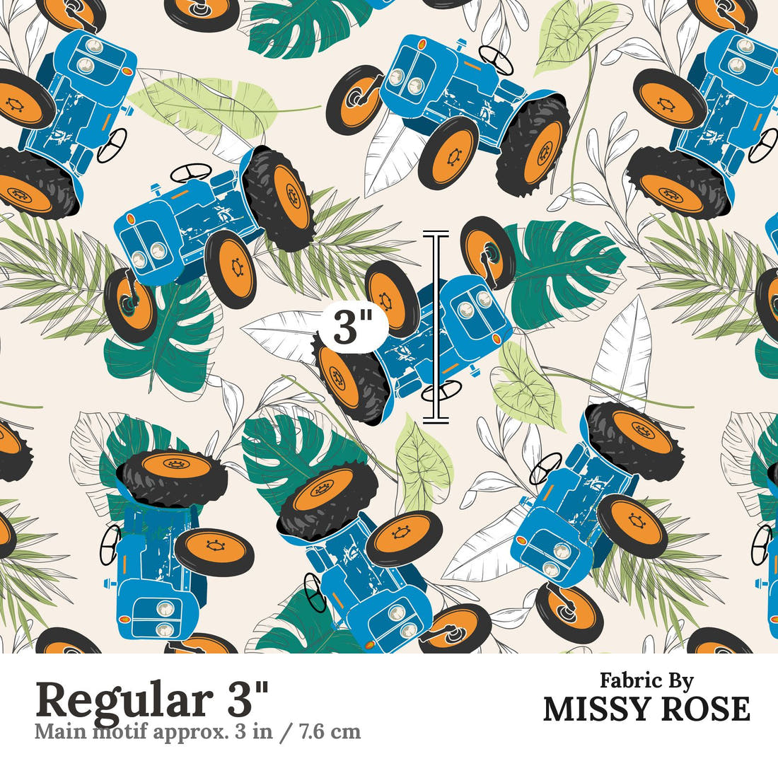 Design 1080 Tractor Fabric Regular 3 inch print scale guide | Fabric by Missy Rose