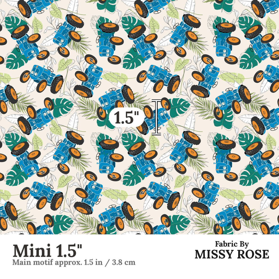 Design 1080 Tractor Fabric Mini 1.5 inch print scale guide | Fabric by Missy Rose