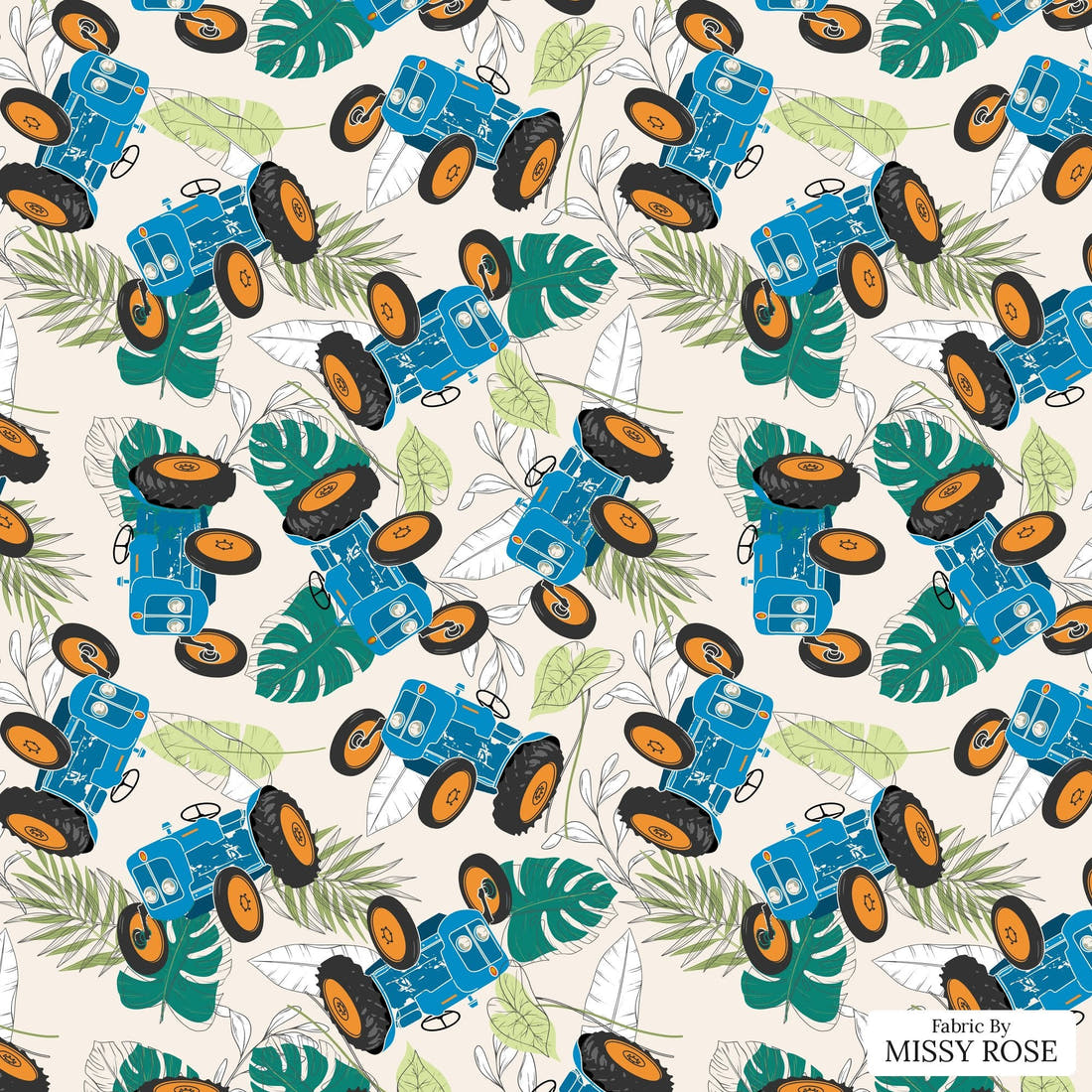 Design 1080 Tractor Fabric – flat view of the print, zoom in for detail | Fabric by Missy Rose