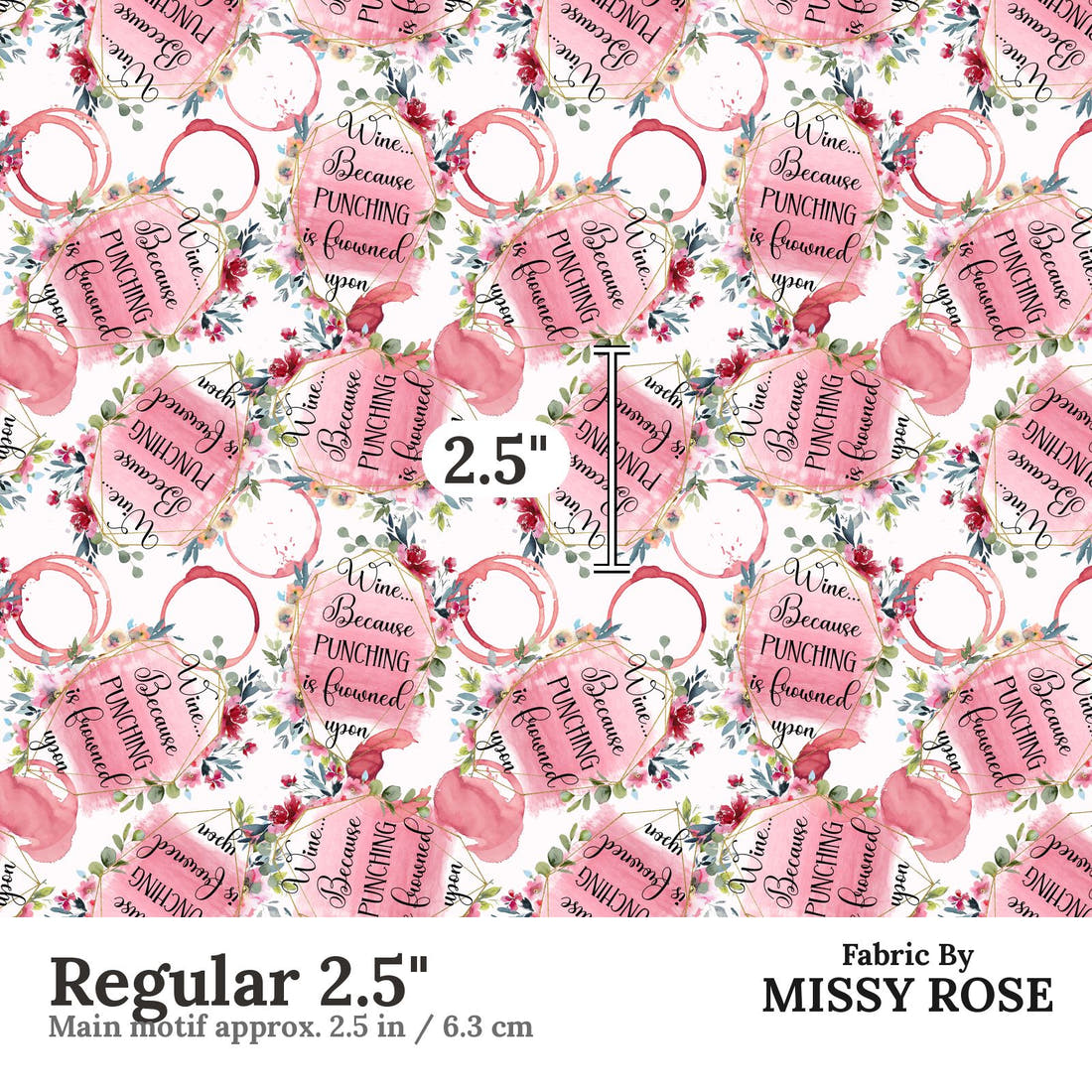 Design 1081 Funny Wine Fabric Regular 2.5 inch print scale guide | Fabric by Missy Rose