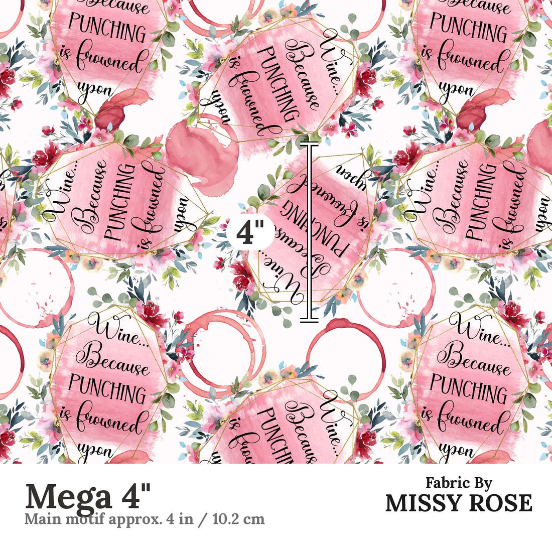 Design 1081 Funny Wine Fabric Mega 4 inch print scale guide | Fabric by Missy Rose