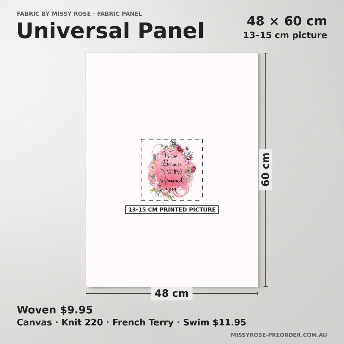 Design 1081 Funny Wine Panel universal panel sizing – 13–15 cm printed picture on 48 × 60 cm fabric | Fabric by Missy Rose