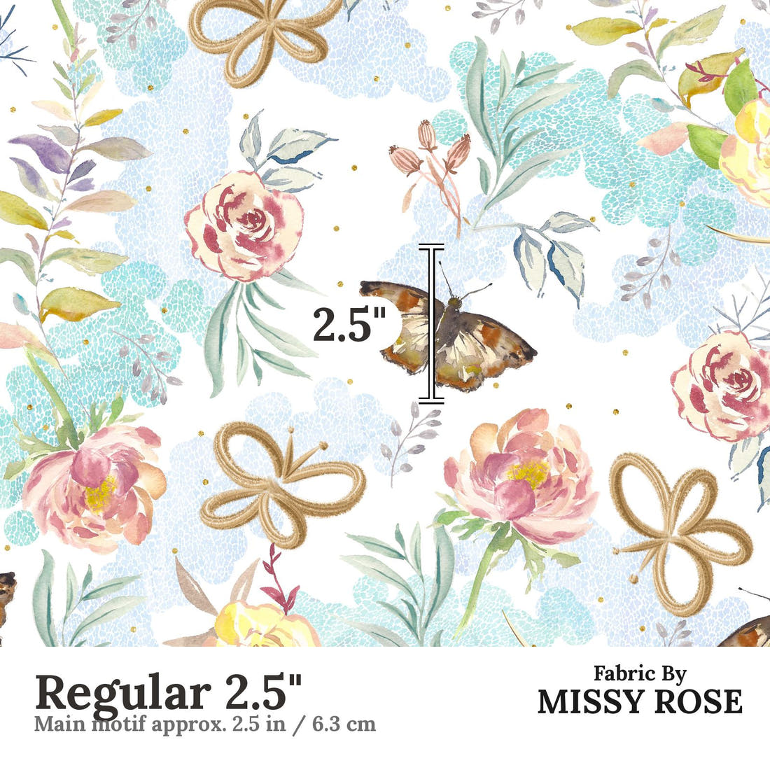Design 1082 Butterfly Fabric Regular 2.5 inch print scale guide | Fabric by Missy Rose