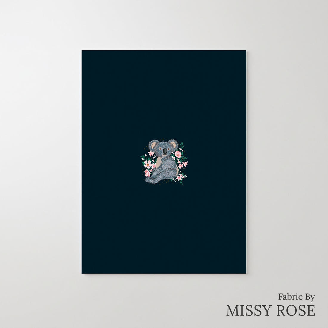 Design 1083 Navy Koala Panel – printed fabric panel with centred picture, custom printed to order | Fabric by Missy Rose