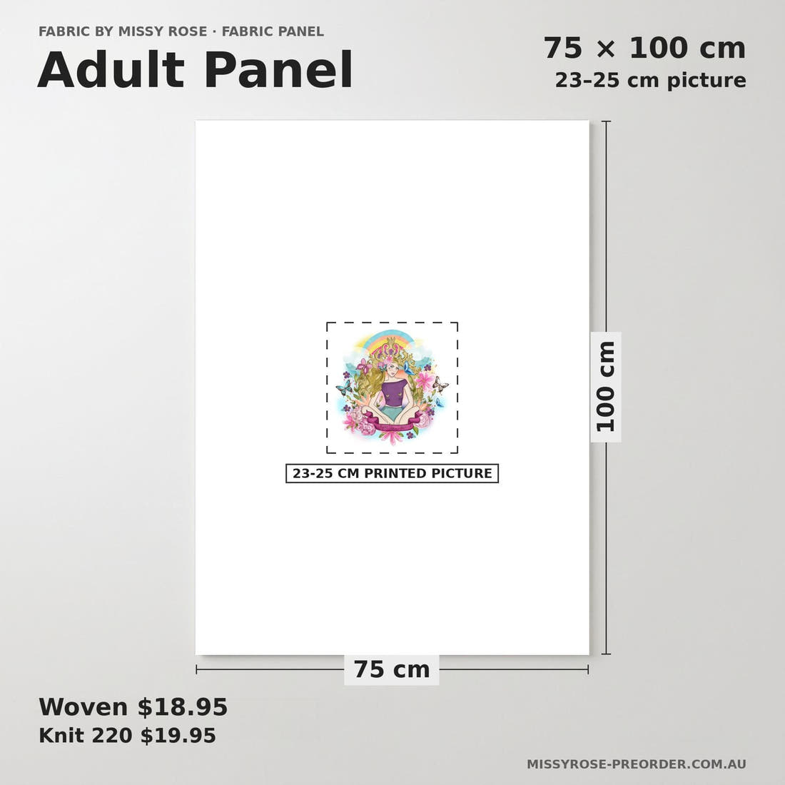 Design 1085 Pink Ribbon Panel adult panel sizing – 23–25 cm printed picture on 75 × 100 cm fabric | Fabric by Missy Rose