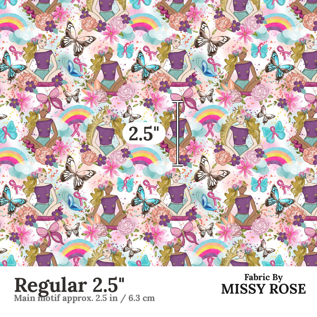 Design 1085 Pink Ribbon Fabric Regular 2.5 inch print scale guide | Fabric by Missy Rose