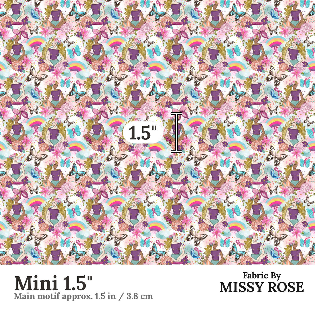 Design 1085 Pink Ribbon Fabric Mini 1.5 inch print scale guide | Fabric by Missy Rose