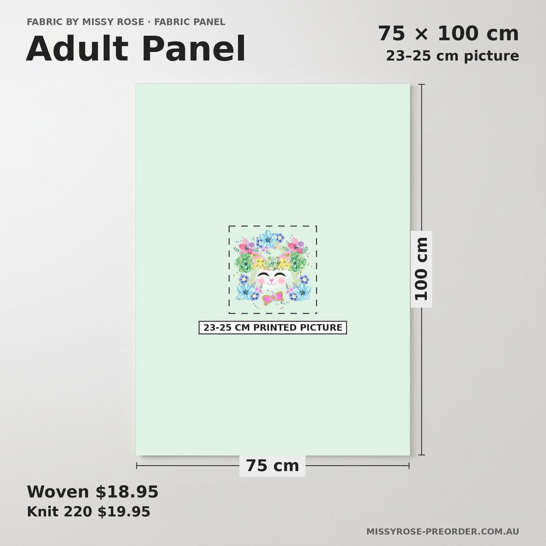 Design 1086 Green Cats Panel adult panel sizing – 23–25 cm printed picture on 75 × 100 cm fabric | Fabric by Missy Rose