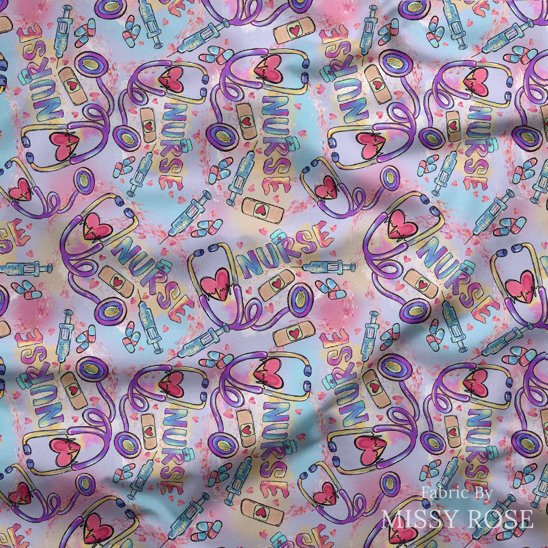 Design 1088 Nurse Fabric draped fabric mockup – custom printed fabric by the metre | Fabric by Missy Rose