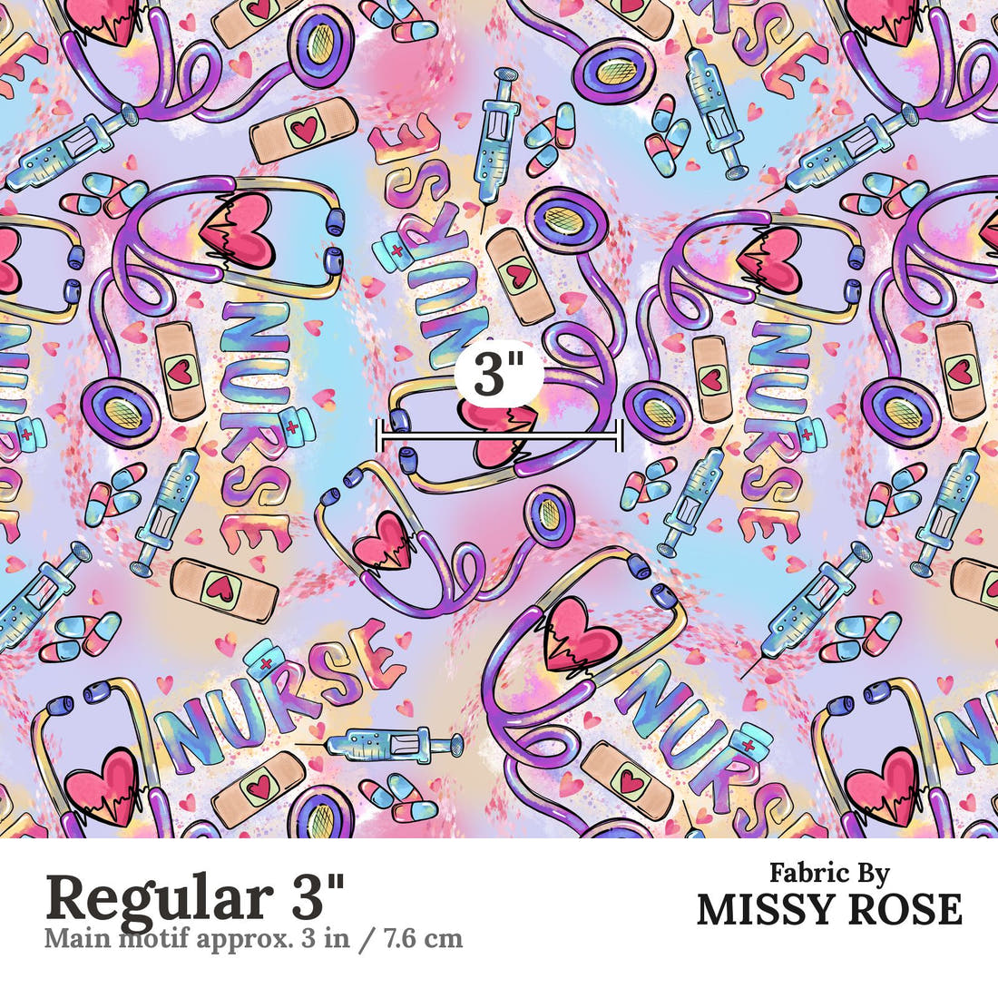 Design 1088 Nurse Fabric Regular 3 inch print scale guide | Fabric by Missy Rose