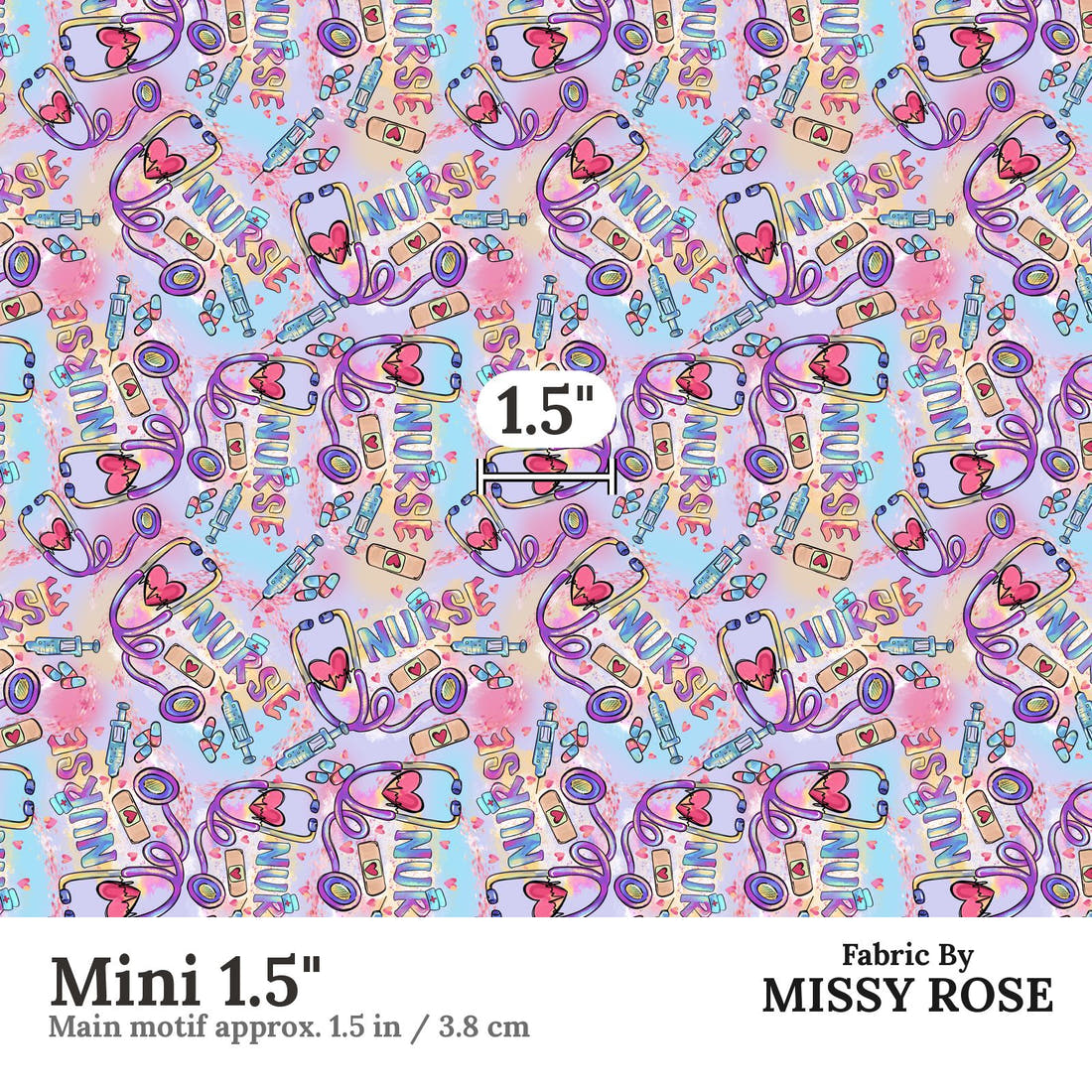 Design 1088 Nurse Fabric Mini 1.5 inch print scale guide | Fabric by Missy Rose
