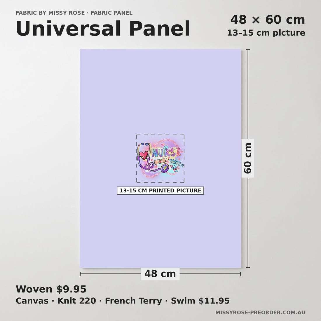 Design 1088 Nurse Panel universal panel sizing – 13–15 cm printed picture on 48 × 60 cm fabric | Fabric by Missy Rose