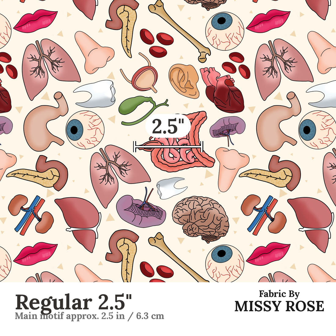 Design 1089 Organ Fabric Regular 2.5 inch print scale guide | Fabric by Missy Rose
