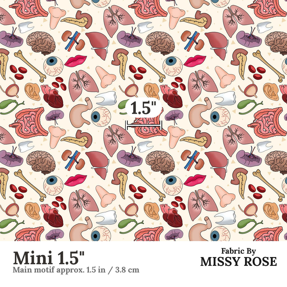 Design 1089 Organ Fabric Mini 1.5 inch print scale guide | Fabric by Missy Rose