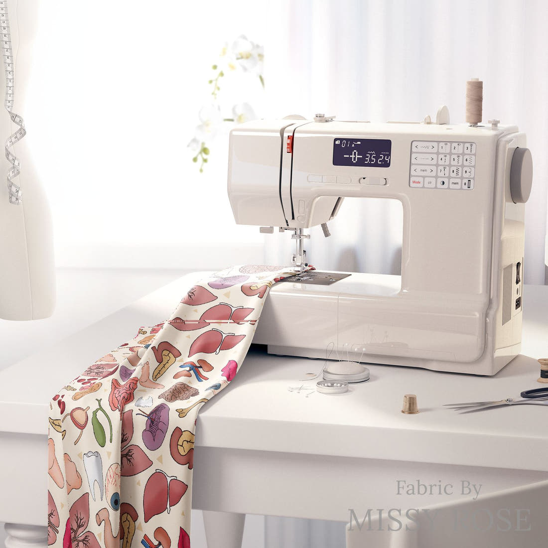 Design 1089 Organ Fabric on a sewing machine – premium fabric for sewing projects | Fabric by Missy Rose