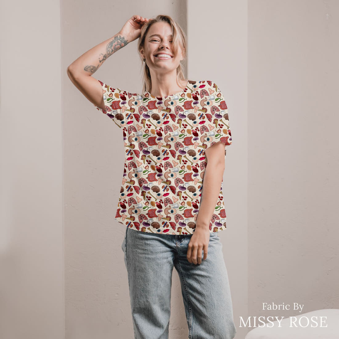 Design 1089 Organ Fabric sewn into an all-over print shirt – see how the print looks made up | Fabric by Missy Rose