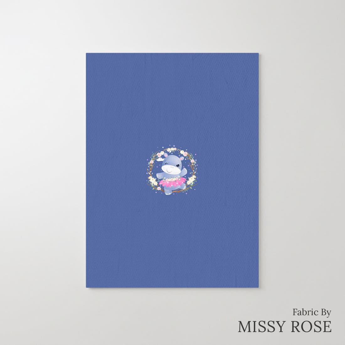 Design 109 Blue Hippotamus Panel – printed fabric panel with centred picture, custom printed to order | Fabric by Missy Rose