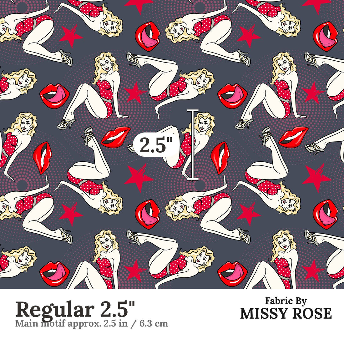 Design 1090 Pinup Fabric Regular 2.5 inch print scale guide | Fabric by Missy Rose