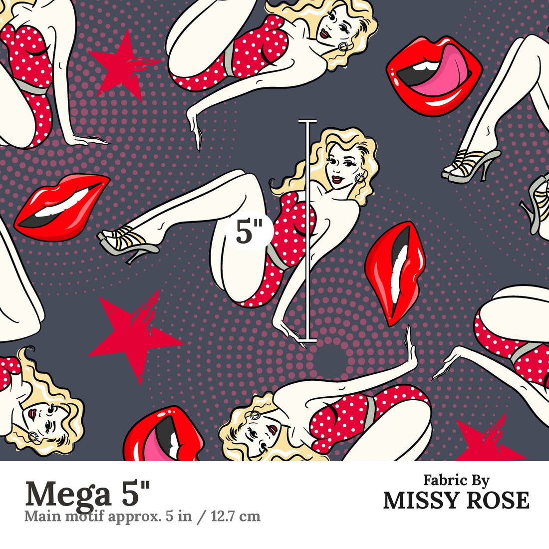 Design 1090 Pinup Fabric Mega 5 inch print scale guide | Fabric by Missy Rose