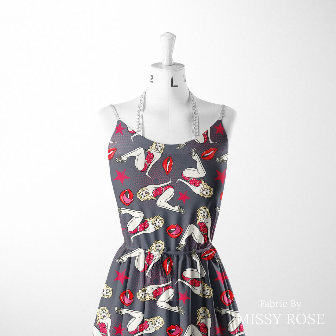 Design 1090 Pinup Fabric sewn into a women's dress – see how the print looks made up | Fabric by Missy Rose