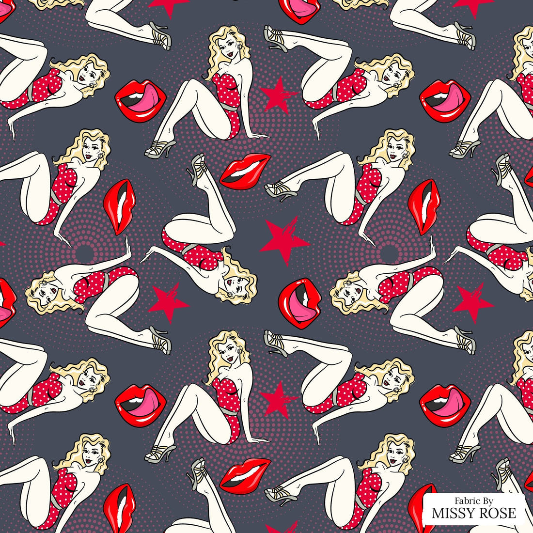 Design 1090 Pinup Fabric – flat view of the print, zoom in for detail | Fabric by Missy Rose