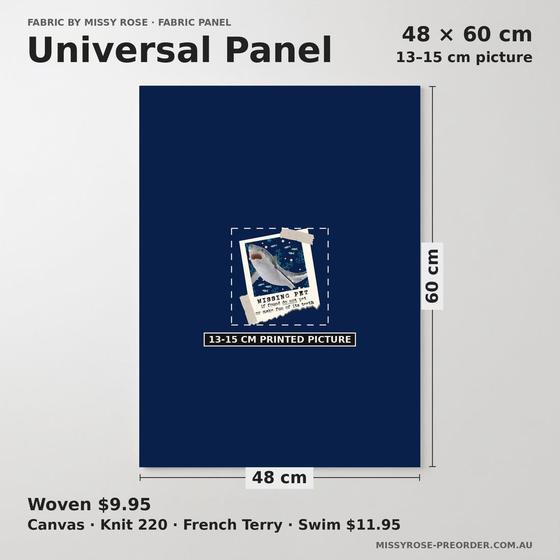 Design 1091 Navy Sea Animals Panel universal panel sizing – 13–15 cm printed picture on 48 × 60 cm fabric | Fabric by Missy Rose