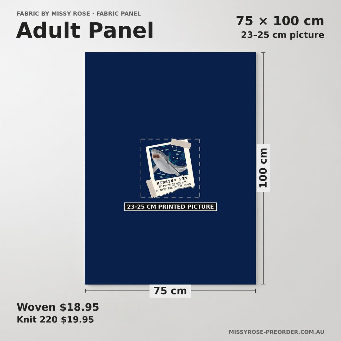 Design 1091 Navy Sea Animals Panel adult panel sizing – 23–25 cm printed picture on 75 × 100 cm fabric | Fabric by Missy Rose