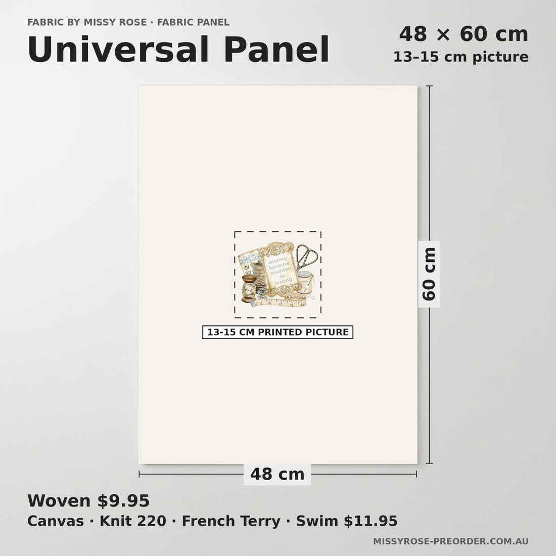 Design 1092 Sewing Panel universal panel sizing – 13–15 cm printed picture on 48 × 60 cm fabric | Fabric by Missy Rose