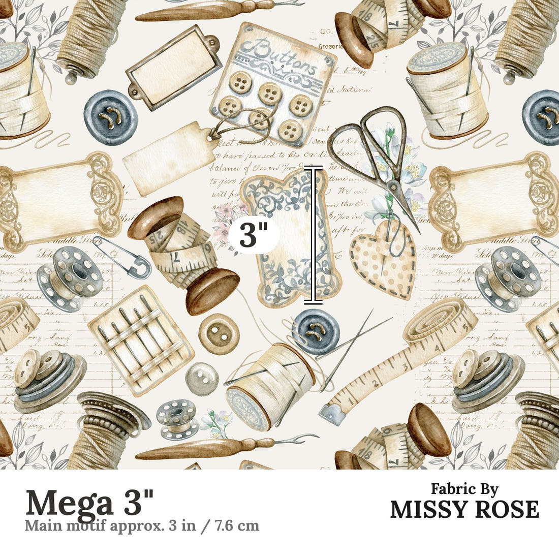 Design 1092 Sewing Fabric Mega 3 inch print scale guide | Fabric by Missy Rose