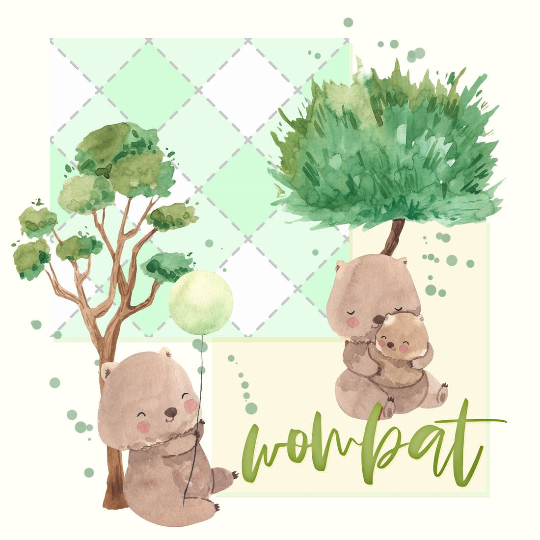 Design 1093 Green Wombat Panel – full artwork close-up of the printed picture | Fabric by Missy Rose
